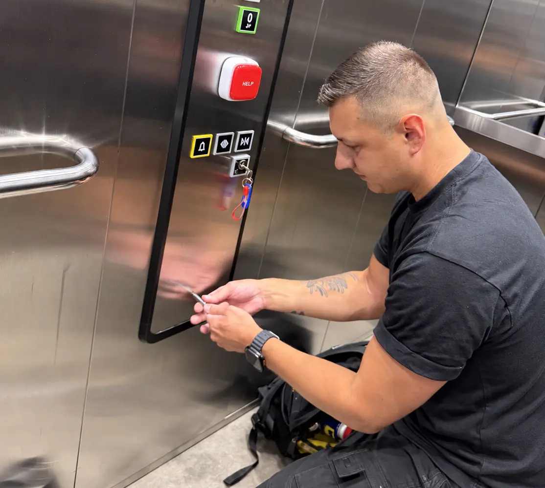 broken down lift being repaired by deltron lift engineer